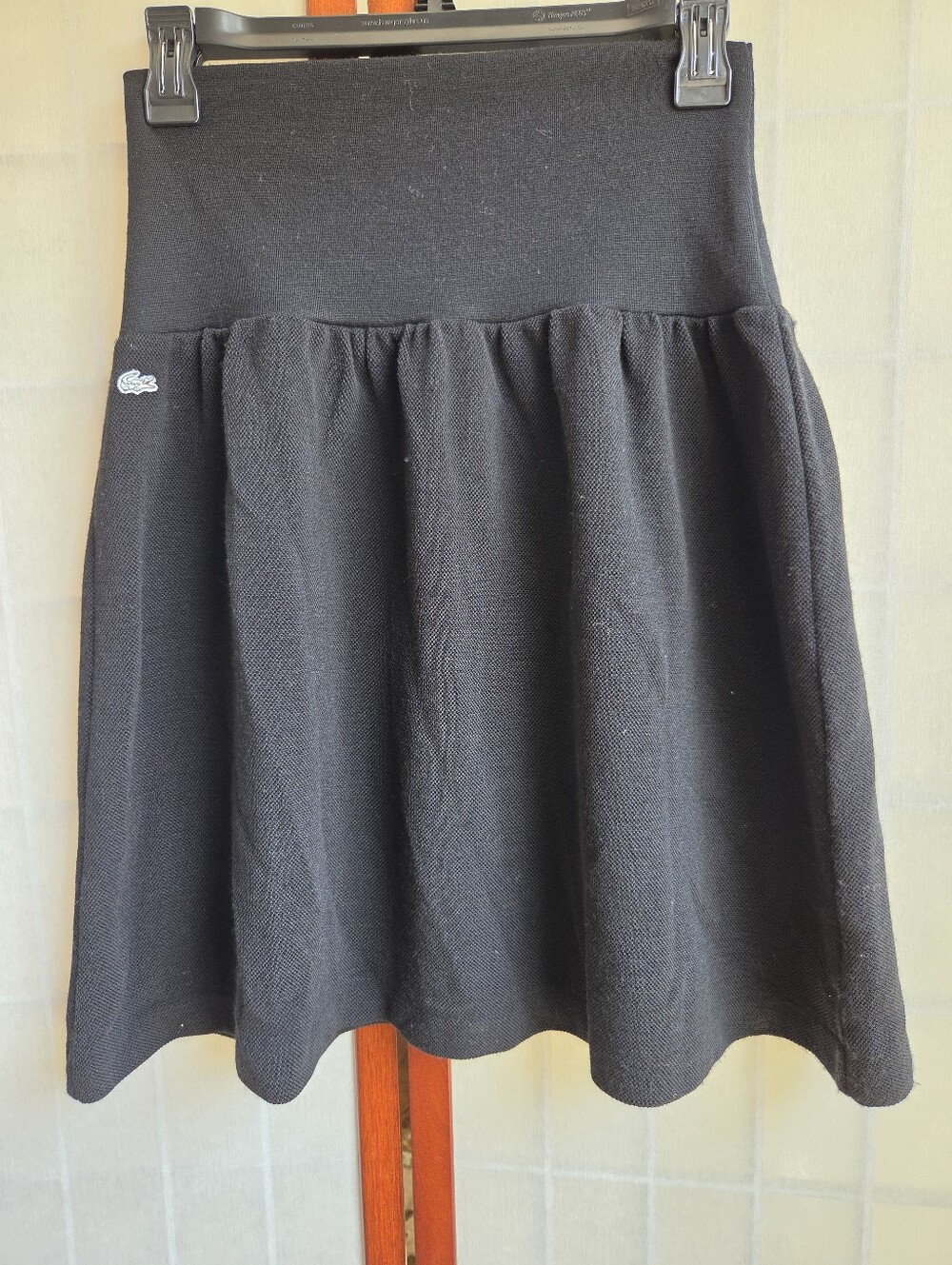 LACOSTE Black Wool Knit Tennis Skirt High Waist Drop Waist Mini Preppy Coquette
